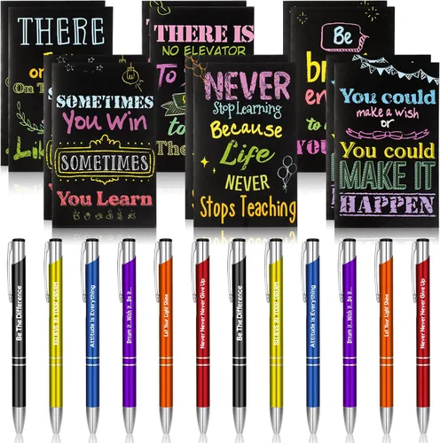 Miniatura 18 de Geyee 24 mini bolígrafos motivacionales, blocs de notas inspiradores, regalos de agradecimiento a granel, diarios pequeños, juego de bolígrafos