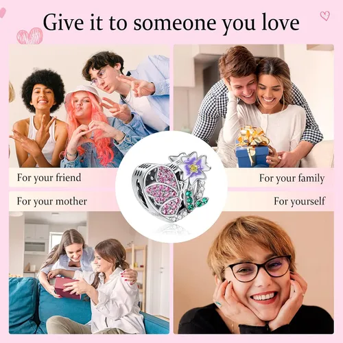 Miniatura 9 de NINGAN Dijes de piedra natal de febrero + dije de nacimiento de mariposa y violeta de febrero para pulsera