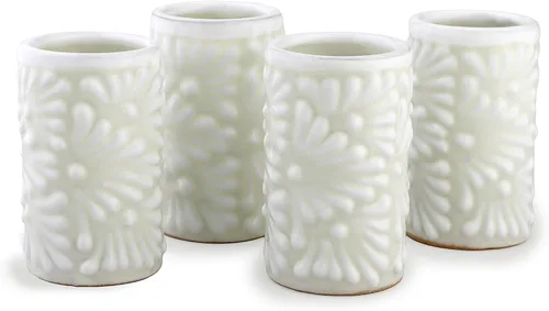 Miniatura 11 de Juego de 4 vasos de chupito Talavera auténticos mexicanos para tequila - Pintados a mano - 2 Oz (Flores naranjas)