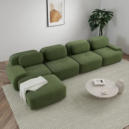 Miniatura 39 de Sofá modular sin hueso de 117 pulgadas, sofá modular en forma de L para sala de estar, sofá comprimido con asiento profundo, sofá nube de pana