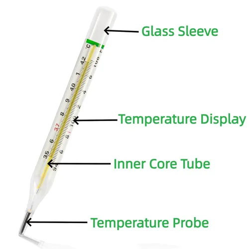 Miniatura 5 de Termómetro sin mercurio ℃ y ℉ para axila, 2 piezas, prueba clínica de temperatura de vidrio para fiebre, termómetro clásico no digital para adultos