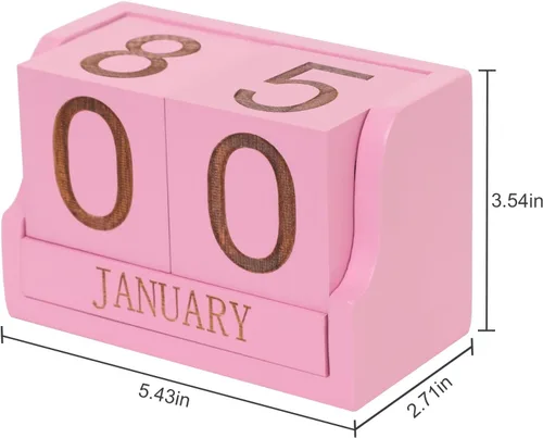 Miniatura 4 de Calendario de escritorio de madera, bloques de calendario de escritorio para profesores, bloque de fecha perpetuo de oficina, decoración de Rosa