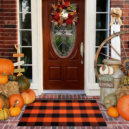 Miniatura 17 de Alfombra de cuadros rojos y blancos de Navidad de 27.5 x 43 pulgadas, tejida a mano para interiores y exteriores, mezcla de algodón a cuadros