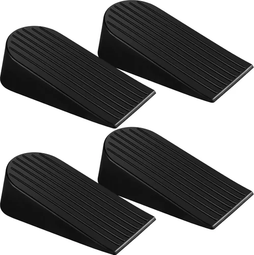 Frienda Paquete de 4 topes grandes de goma resistentes para la parte inferior de la puerta, tope de cuña para oficina en casa (negro)