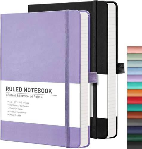 Miniatura 16 de RETTACY Cuaderno rayado, 2 paquetes, 192 páginas numeradas por paquete, tamaño A5 mediano (5.7 x 8.3 pulgadas), para hombres y mujeres, escritura