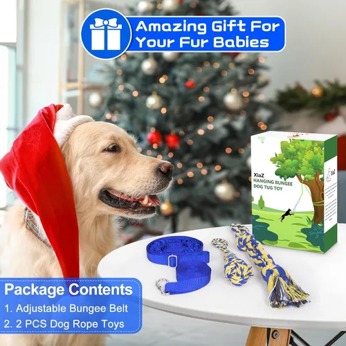 Miniatura 7 de XiaZ Juguete de tira y afloja para perros, juguete interactivo para perros, cuerda elástica para colgar con 2 juguetes de cuerda para masticar, Azul