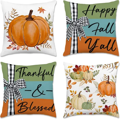 Miniatura 35 de pinata Juego de 4 fundas de almohada de otoño de 18 x 18 pulgadas, almohadas decorativas de otoño para sofá, hogar y exterior, decoración de otoño