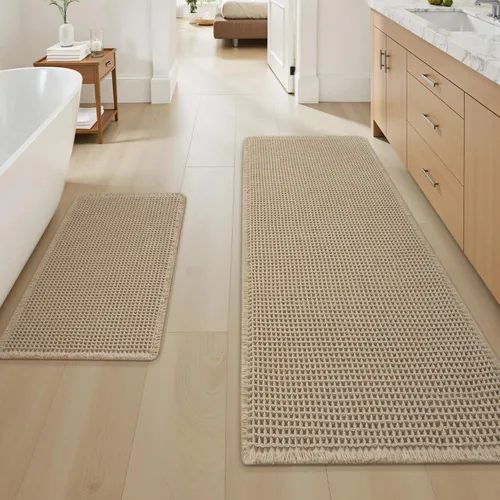 Miniatura 75 de AMOAMI Tapete de baño mejorado con diseño de gofre, súper absorbente, antideslizante, para suelo de baño, lavable a máquina, con borlas, tapetes