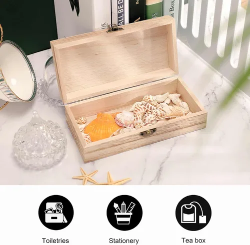 Miniatura 7 de Lily and Frog - Caja de almacenamiento de madera grande retro con tapa con bisagras, 7.9 x 3.9 x 2.3 pulgadas, caja de recuerdos, estuche