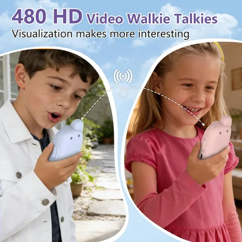 Miniatura 2 de Walkie Talkies de video para niños, paquete de 2 walkie talkies de video recargables, cámara HD, cambiador de voz, para diversión familiar, Azul
