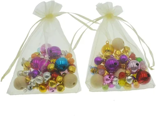 Miniatura 3 de Lautechco 100 bolsas de organza – 4 x 6 pulgadas, bolsas de regalo de malla beige con cordón para Navidad