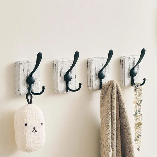 Miniatura 9 de Perchero de madera rústica con 5 ganchos, soporte de pared resistente para colgar chaquetas (marrón)