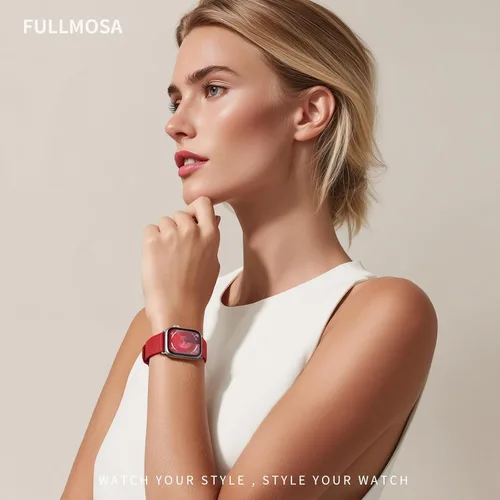 Miniatura 6 de Fullmosa Correa compatible con Apple Watch de cuero rojo de 1.65, 1.61, 1.58, 1.5 pulgadas, correa para iWatch para Series ultra3/2/1 SE3/2/1