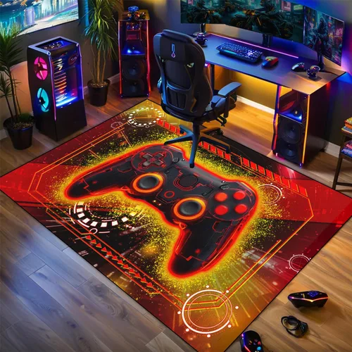 Miniatura 5 de Alfombra de juegos para habitación de niños - Alfombra de área amarilla temática de juegos para dormitorio de niños, decoración de habitación