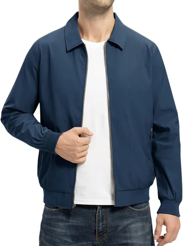 Miniatura 10 de TBMPOY Chaquetas ligeras para hombre, estilo casual, rompevientos, para hombre, chaqueta ligera de pista, cuello de tendido, abrigos de golf de otoño