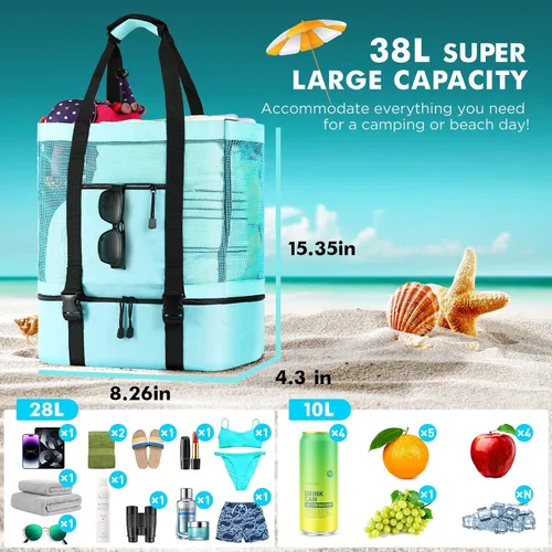 Miniatura 2 de EUDELE Mesh Beach Tote Bag with Detachable Beach Cooler - MAX Capacity 38L 150lbs Ultra Durable for Women