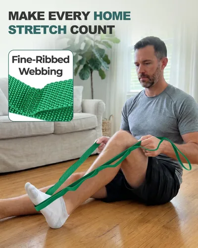Miniatura 5 de Trideer Stretching Strap with Loops & Leg Lifter, Non-Elastic PT-Style Physical Therapy Strap for Knee Replacement Rehab, Hamstring, Calf & Back