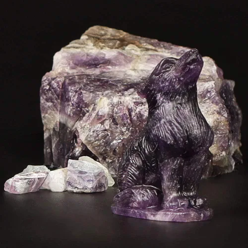 Miniatura 3 de Artistone Figuras de lobo de cristal de amatista de 2.0 pulgadas, regalo de piedras preciosas talladas a mano, estatua de lobos, tallas de animales