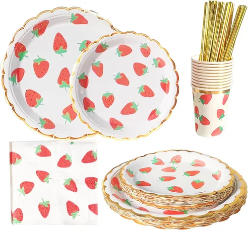 Miniatura 10 de MaitianGuyou Kit de 100 piezas de suministros para primera fiesta, juego de platos para fiesta de cumpleaños, platos de papel de 9 y 7 pulgadas