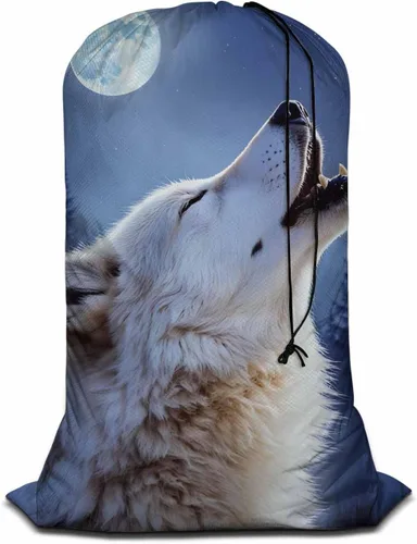 Swono Cesta de lavandería de gran capacidad, lobo salvaje, invierno, selva, estrellada, noche, estrellas, color blanco, para dormitorio, baño, Wild