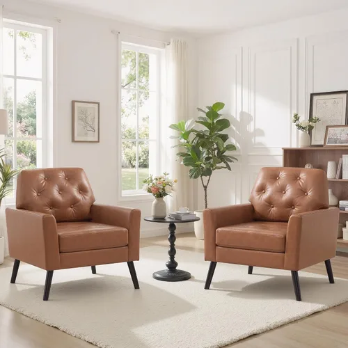 Miniatura 10 de Silla decorativa para sala de estar, silla de lectura moderna de mediados de siglo, sillón tapizado con respaldo copetudo y patas de madera, sofá