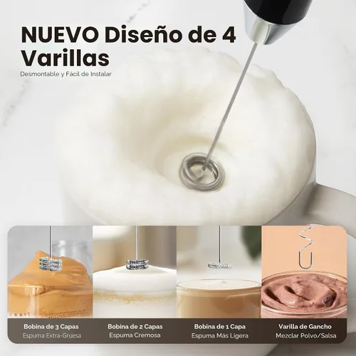 Miniatura 8 de Zulay Kitchen Espumador de leche recargable de mano, varita espumadora, mezclador de bebidas, espumador eléctrico, para capuchinos, matcha y Lux