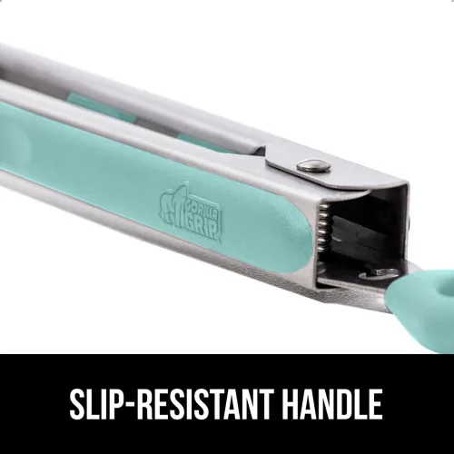 Miniatura 4 de GORILLA GRIP Pinzas de cocina de acero inoxidable resistentes al calor para cocinar, 9 + 12 pulgadas, juego de 2 pinzas para barbacoa, punta de Menta