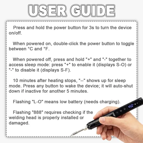 Miniatura 5 de Kit de soldador inalámbrico con pantalla LCD, herramienta de soldadura recargable por USB portátil para electrónica, proyectos de bricolaje