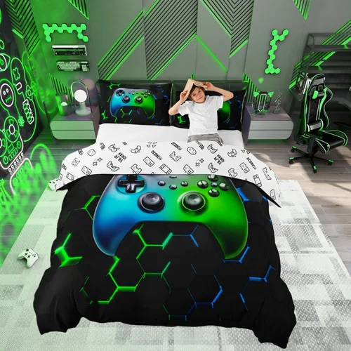 Miniatura 22 de Funda de edredón Happy Camping, juego de ropa de cama con temática de cámper para niños, funda de edredón de estilo rústico para decoración
