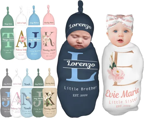 Mantas de bebé personalizadas para niña y niño con nombre, manta personalizada para niñas y niños, regalos para envolver al bebé recién nacido Intial