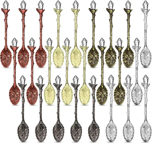 Honoson Cucharas de café de cristal, cucharas retro de aleación, cucharaditas talladas vintage, cuchara de café, postre decorativo para té,