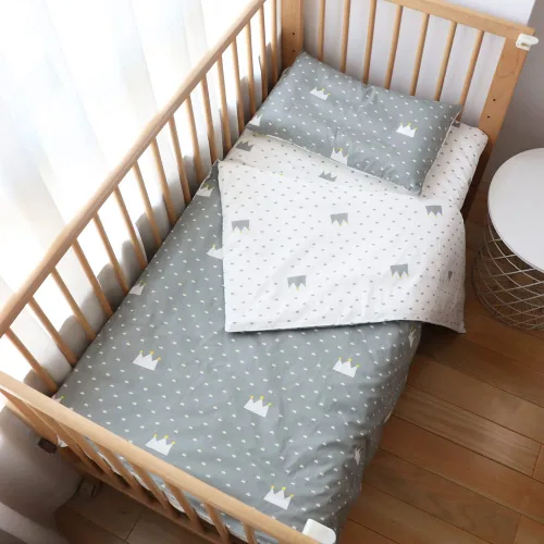 Juego de ropa de cama de cuna 100% algodón para bebés, niños y niñas, 3 piezas, incluye funda de edredón, sábana bajera, funda de almohada, Gris