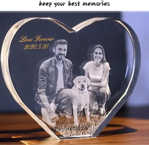 Miniatura 2 de Marco de corazón de cristal con foto 3D personalizado, imágenes 3D grabadas con láser, regalos conmemorativos de aniversario de boda para parejas
