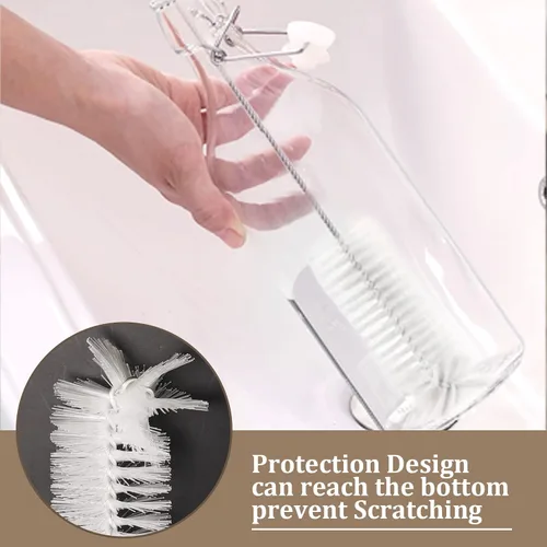 Miniatura 3 de Yolaist 8 limpiadores de botellas y pajitas, cepillo largo de nailon profundo con asas flexibles de acero inoxidable flexible para botellas