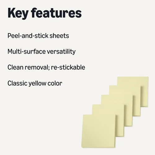 Miniatura 2 de Amazon Basics Notas adhesivas cuadradas, almohadillas autoadhesivas, 3 x 3 pulgadas, amarillo, paquete de 5, 100 hojas por bloc