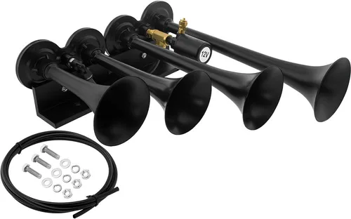 Miniatura 10 de Vixen Horns - Cuerno de tren para camión/coche. 4 Bocinas de aire con trompetas negras (XLong). Sonido súper fuerte en dB. Se adapta a vehículos