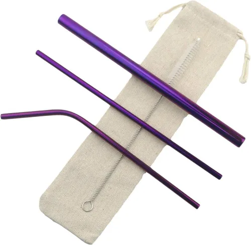 Miniatura 2 de Pajitas de acero inoxidable de 8.5 pulgadas, paquete de 4 (2 rectas, 2 dobladas, 1 cepillo), ultra largas, ecológicas, incluye cepillo de limpieza