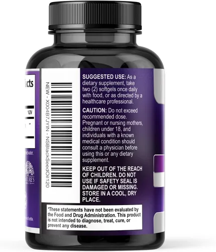 Miniatura 8 de Cápsulas de aceite de semilla negra, 1000 mg por porción, el mejor aceite de semilla de comino, aceite de semilla negra pura de Nigella sativa