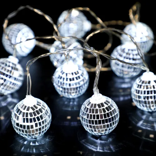 Miniatura 2 de Zhanmai Guirnalda de 30 luces LED de bola de discoteca para decoración de mini espejo iluminado, bolas de discoteca para 70 y 80 s, suministros
