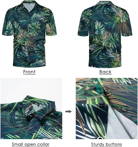 Miniatura 4 de AOTORR Conjunto hawaiano de 2 piezas para hombre, trajes de chándal florales, camisas casuales de manga corta y pantalones cortos, trajes