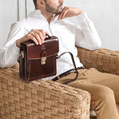 Miniatura 3 de Time Resistance Maletín pequeño de cuero para hombre - Bolso cruzado - Bolso bandolera de cuero italiano - Caja de regalo incluida