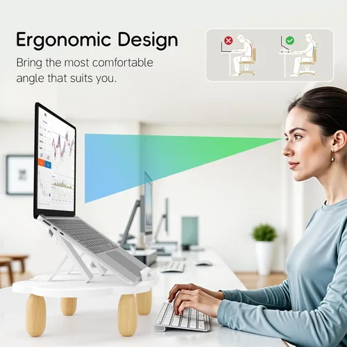 Miniatura 6 de AFOOYO - Soporte ajustable de madera para laptop, soporte de computadora ergonómico con ángulos de altura, soporte elevador en forma de nube