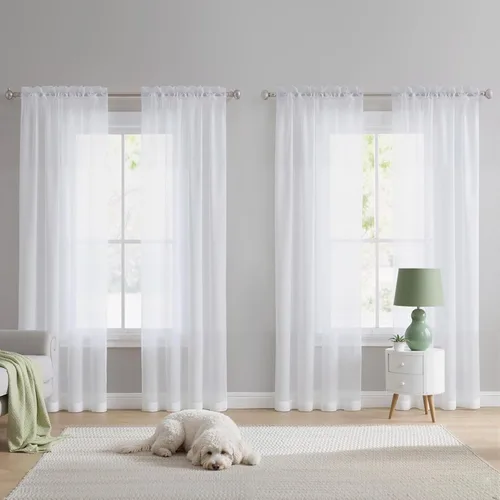NICETOWN Cortinas traslúcidas blancas de 84 pulgadas de largo, 4 paneles de 42 pulgadas de ancho, con bolsillo para barra, cortinas translúcidas