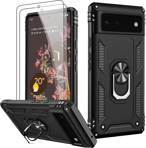 Miniatura 50 de LUMARKE Funda para Google Pixel 5 con protector de pantalla, pasa 16 pies, probada en caídas, grado militar, con soporte de anillo magnético, Rojo