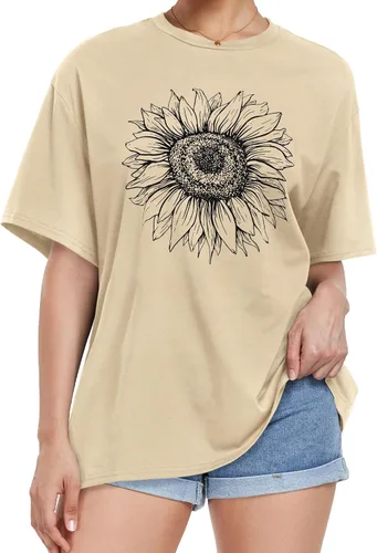 Miniatura 3 de Camiseta de gran tamaño para mujer, cuello redondo, manga corta, ajuste holgado