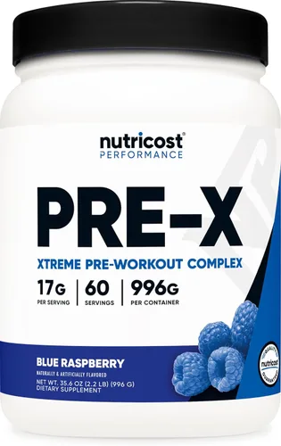 Miniatura 8 de Nutricost Pre-X Xtreme - Complejo de polvo para pre-entrenamiento, frambuesa azul, 30 porciones, vegetariano, sin OMG y sin gluten