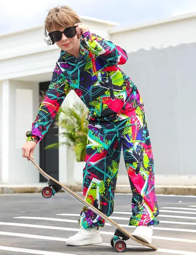 Miniatura 4 de uideazone Conjunto de sudadera con capucha y pantalón para niños 5-14T, conjunto de 2 piezas con estampado 3D