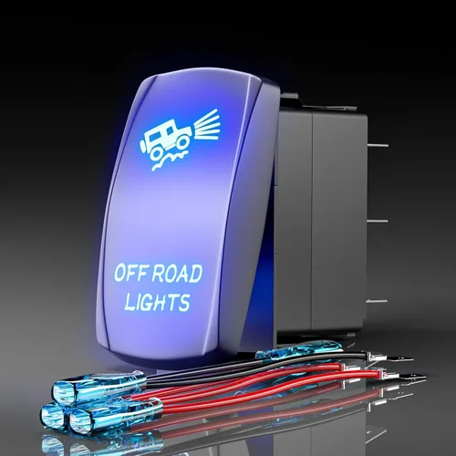 Miniatura 9 de Interruptor basculante de luces de conducción, SPST interruptor de palanca grabado con láser de 5 pines con LED azul y cables de puente, 12 V/24 V