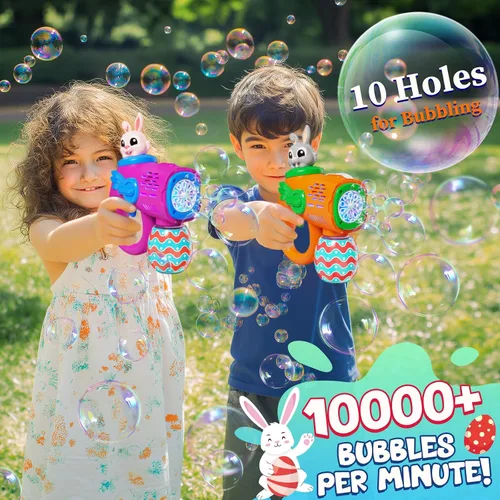 Miniatura 4 de Juguete de pistola de burbujas para niños, paquete de 2 sopladores de burbujas de conejo con 10 recambios de solución de burbujas, máquina