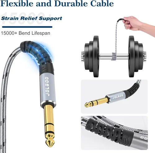 Miniatura 5 de JOLGOO Cable adaptador TRS a XLR macho de 1/4 de pulgada, enchufe TRS equilibrado de 0.250 in a macho XLR de 3 pines, cable de micrófono TRS macho